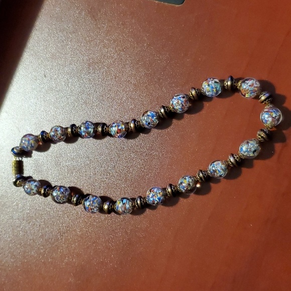 Murano Italian Speckled Glass Beaded Necklace, Cobalt Blue Aventurine Glass - Picture 6 of 7